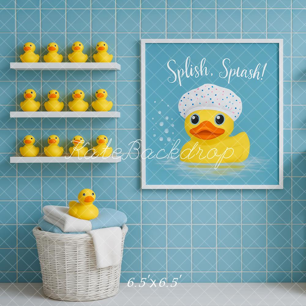 Kate Baby Shower Rubber Duck Blue Bathroom Shelves Bathrobe Backdrop Designed by Patty Roberts