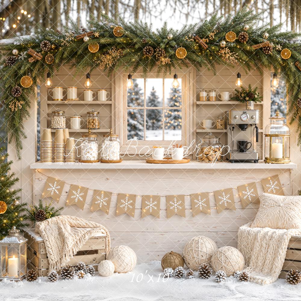 Kate Christmas Snowy Rustic Coffee Bar Dried Orange Slices Printed Backdrop Designed by Emetselch