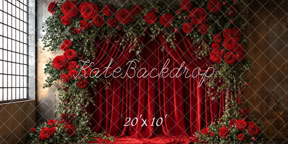 Kate Valentines Red Rose Flower Arch Velvet Curtain Backdrop Designed by Emetselch