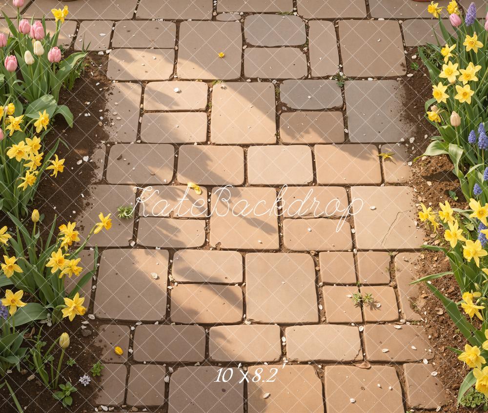 Kate Spring Cobblestone Path Garden Flowers Floor Backdrop Designed by Kate Image