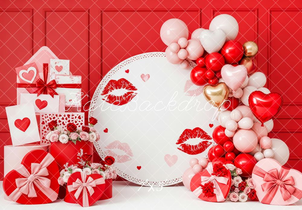 Kate Valentine's Day Red Hearts Balloons Gift Boxes Printed Backdrop Designed by Patty Roberts