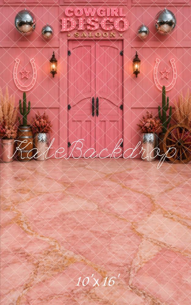 Kate Sweep Cowgirl Disco Saloon Pink Disco Balls Cactus Printed Backdrop Designed by Vertigo Productions