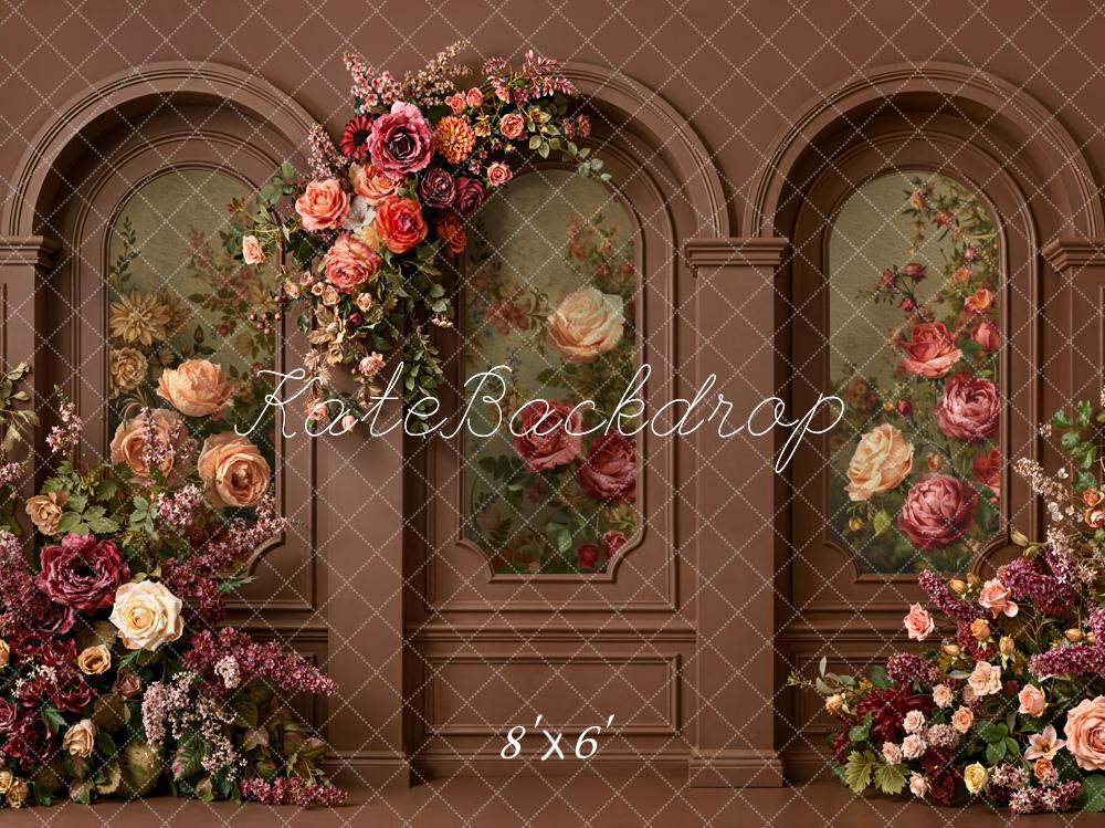 Kate Vintage Flower Arch Brown Wall Floral Printed Backdrop Designed by Emetselch