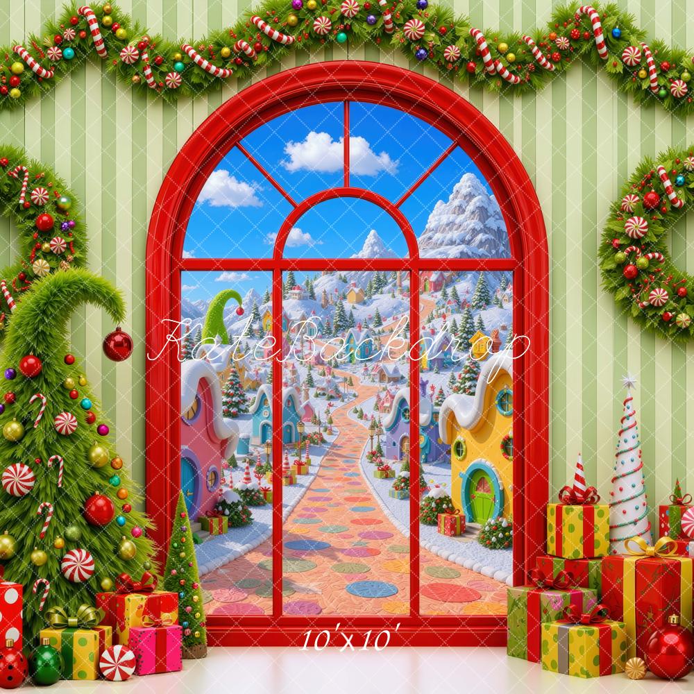 Kate Christmas Tree Whoville Village Window Garland Wreath Gifts Presents Printed Backdrop Designed by Mini MakeBelieve