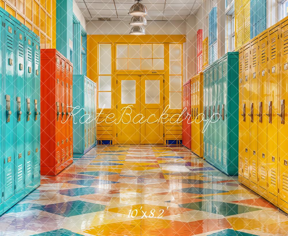 Kate Back to School Colorful Lockers Hallway Backdrop Designed by Emetselch
