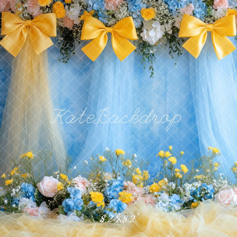 Spring Floral Yellow Bow Blue Foto Achtergrond Designed by Patty Roberts