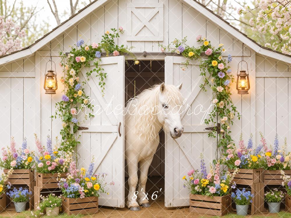 Kate Spring White Barn Horse Flower Arch Backdrop Designed by Emetselch