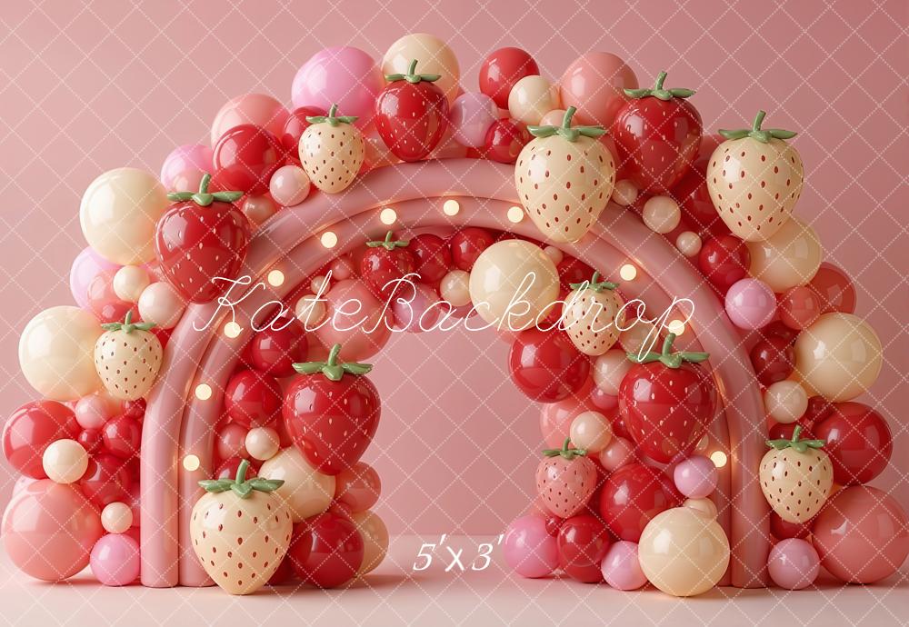 Kate Summer Strawberry Balloon Arch Printed Backdrop Designed by Emetselch