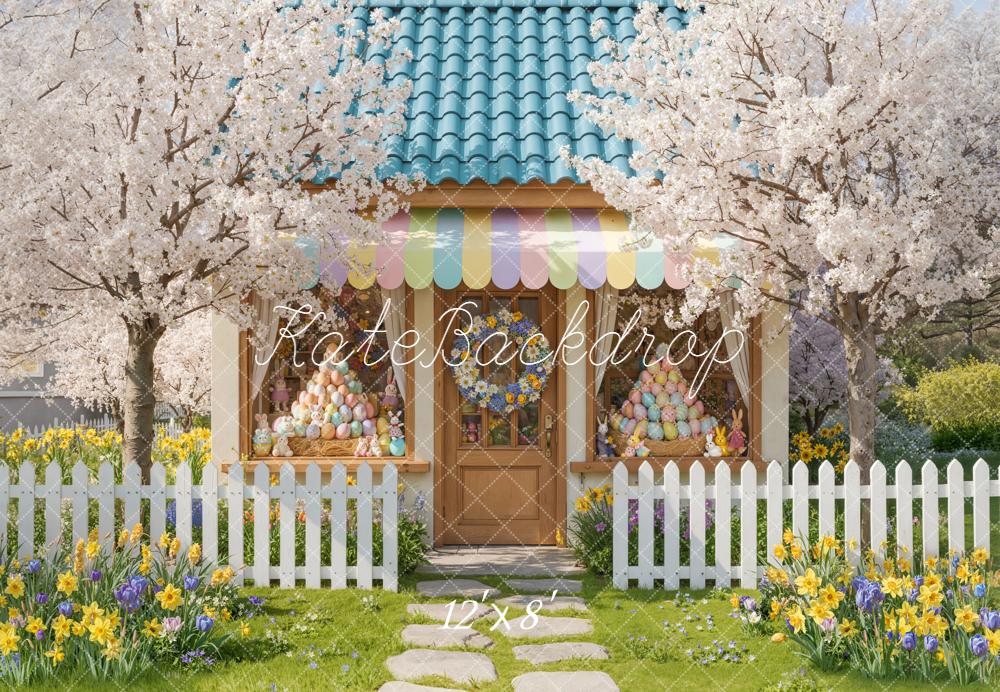 Kate Spring Pastel House Cherry Blossom Garden Backdrop Designed by Emetselch