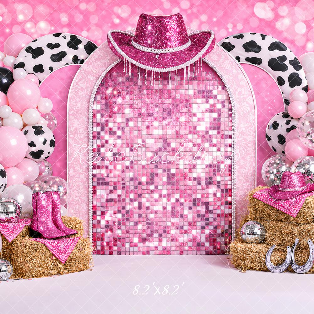 Kate Birthday Pink Cowgirl Disco Balloon Arch Printed Backdrop Designed by Ashley Paul