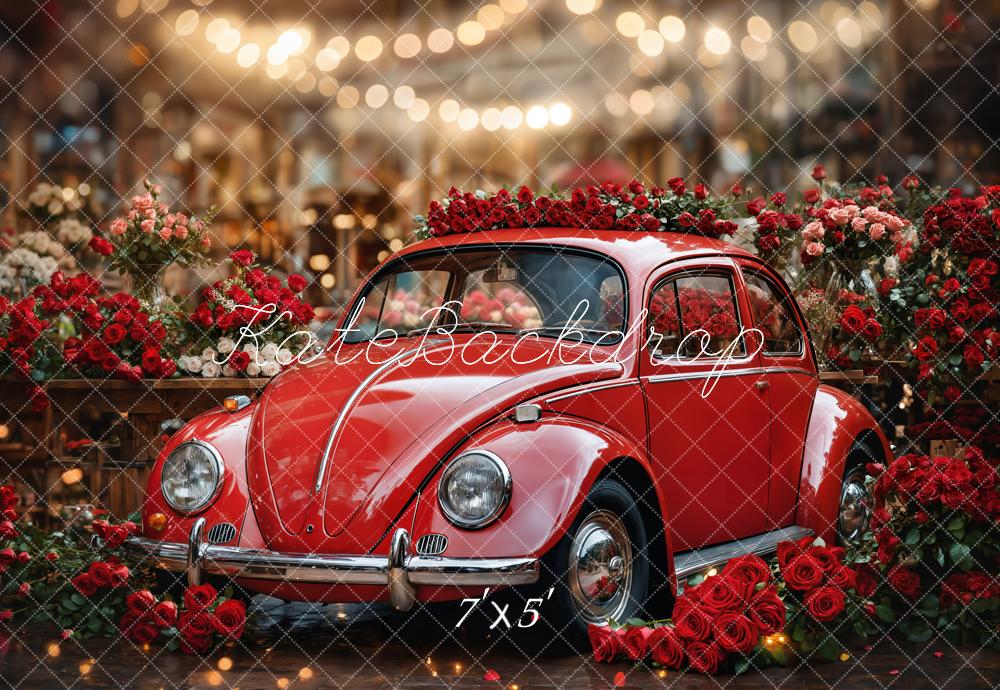 Kate Valentine's Day Vintage Red Roses Car Backdrop Designed by Emetselch