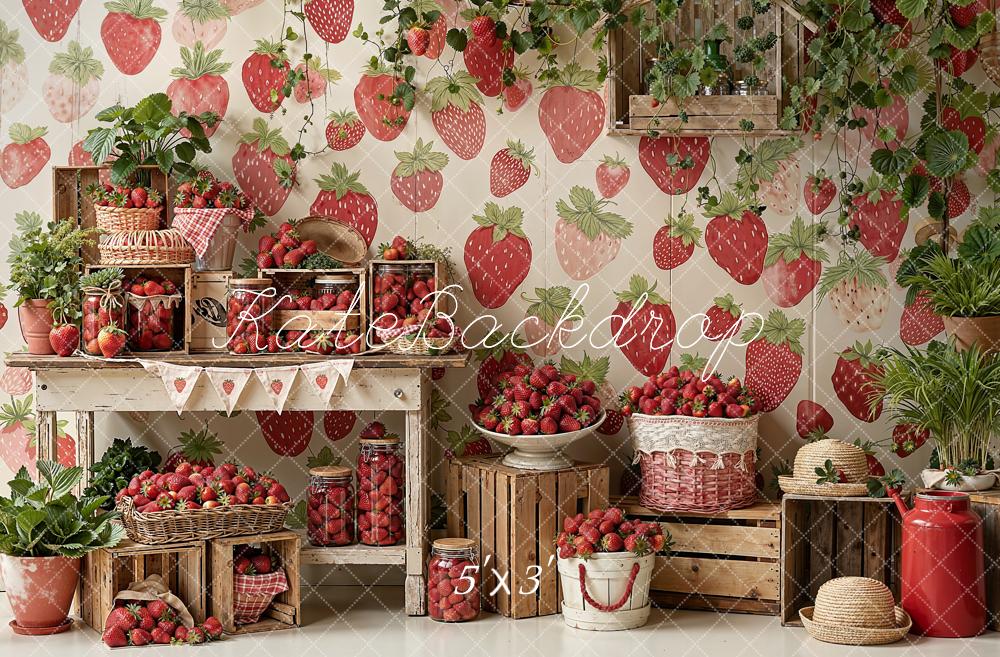 Kate Summer Strawberry Fruit Crates and Greenery Backdrop Designed by Emetselch