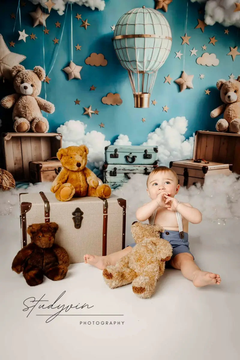SALE Kate Birthday Hot Air Balloon Teddy Bear Star Cloud Backdrop Designed by Emetselch
