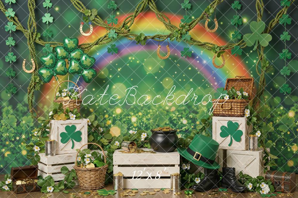 Kate Shamrock St. Patrick's Day Rainbow Green Gold Coins Backdrop Designed by Emetselch