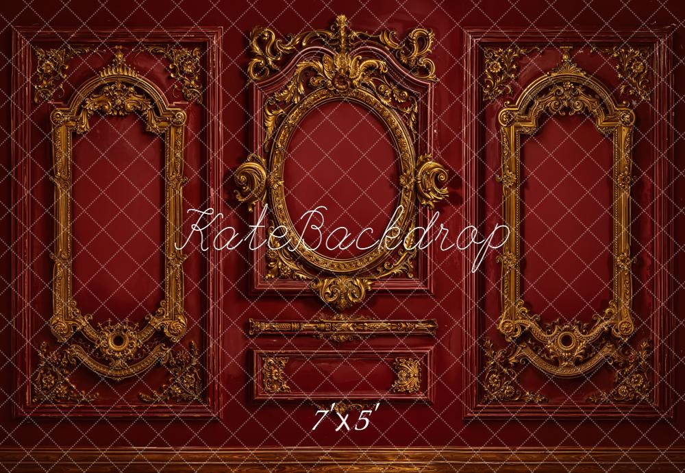 Kate Vintage Ornate Gold Frame Red Wall Backdrop Designed by Emetselch