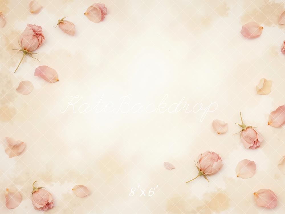 Kate Blush Pink Rose Petals Beige Printed Backdrop Designed by Mini MakeBelieve