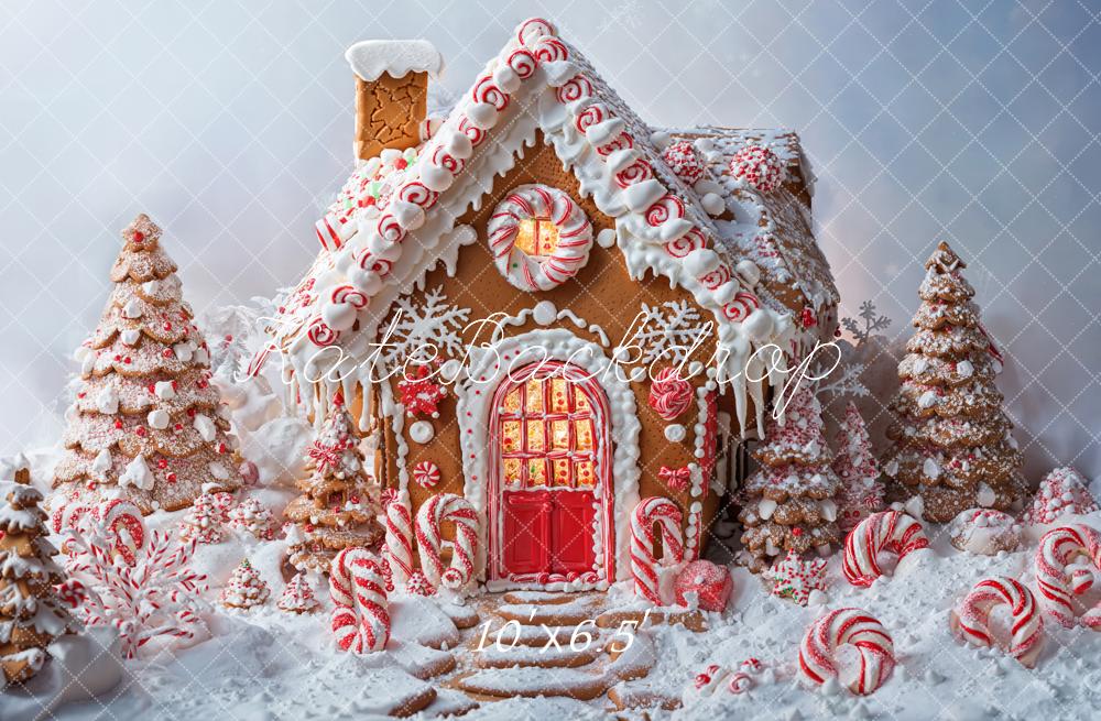 Kate Christmas Tree Gingerbread House Candy Cane Backdrop Designed by Emetselch