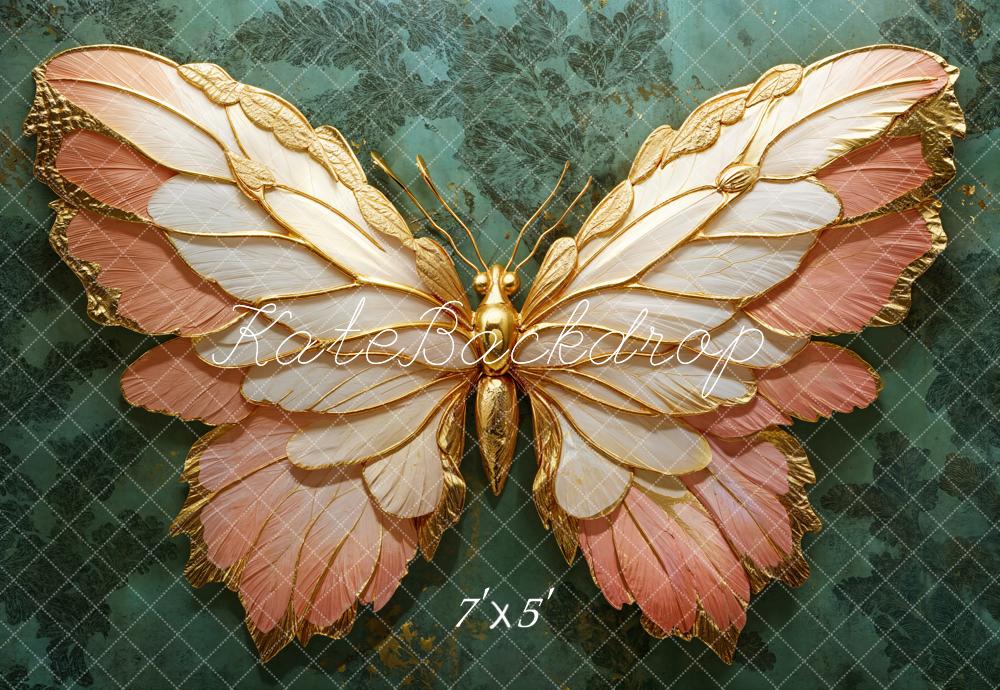 Fondo de Alas de Mariposa Doradas y Rosadas diseñado por Emetselch