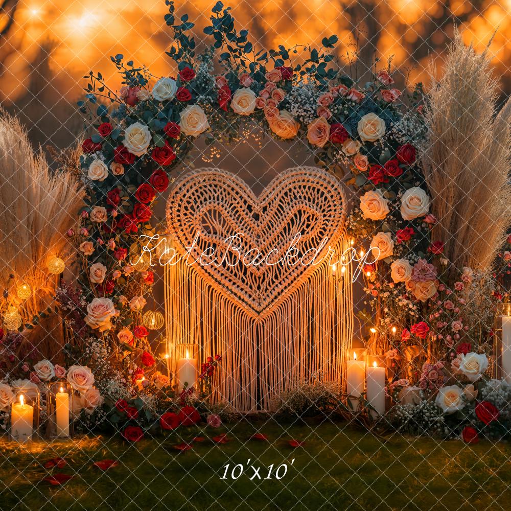 Kate Valentines Boho Flower Arch Heart Macrame Candles Pampas Grass Backdrop Designed by Emetselch