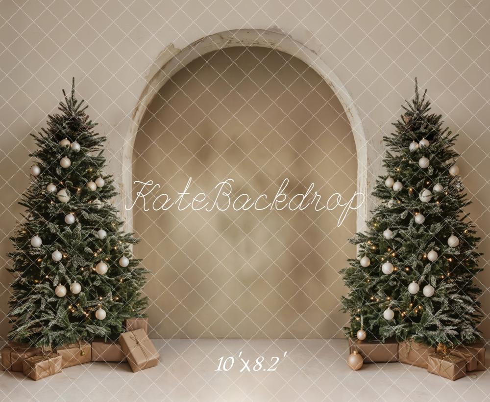 Kate Christmas Arched Wall Trees Beige Printed Backdrop Designed by Emetselch