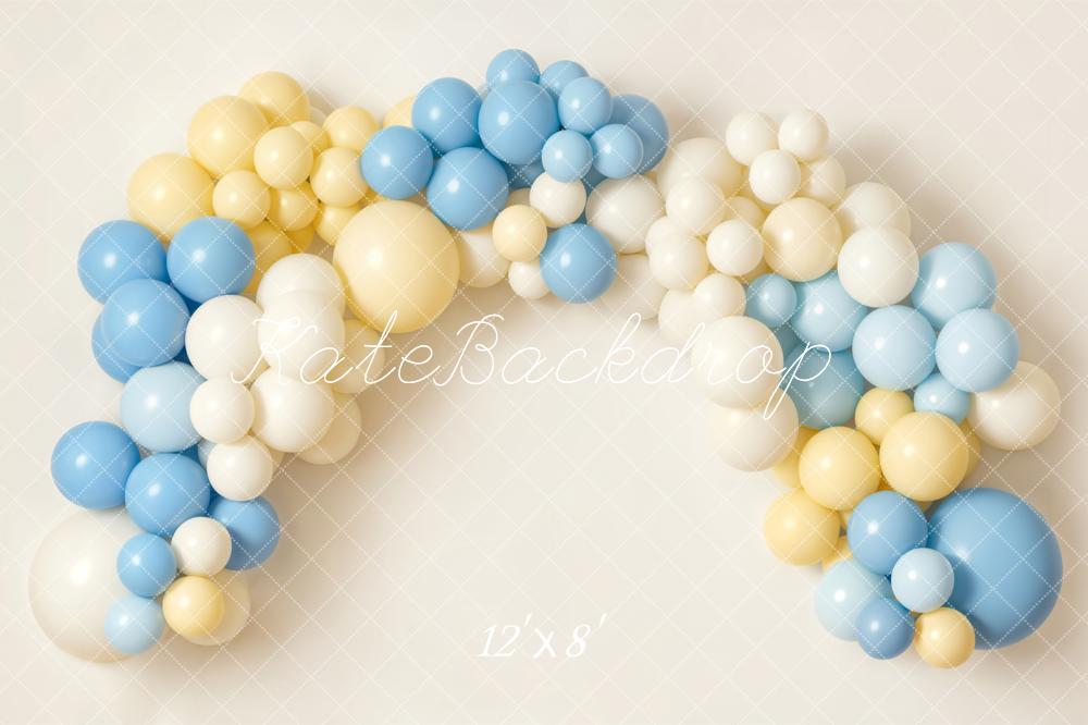 Kate Cake Smash Blue Yellow Cream Balloon Arch Printed Backdrop Designed by Emetselch