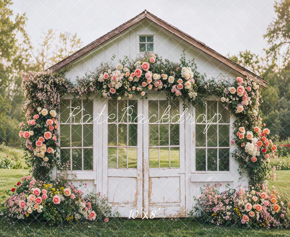 Kate Spring Flower House Rustic Garden Printed Backdrop Designed by Emetselch