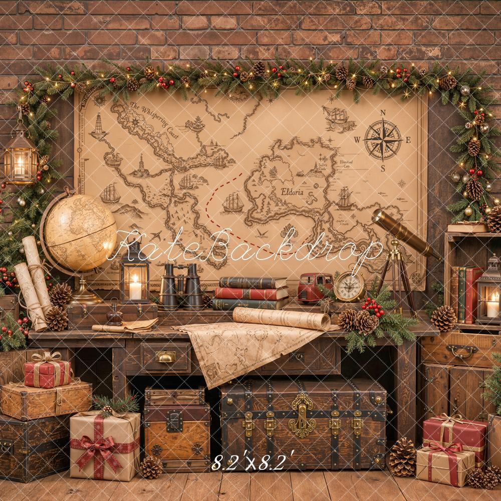 Kate Christmas Vintage Study Map Globe Garland Gifts Printed Backdrop Designed by Emetselch
