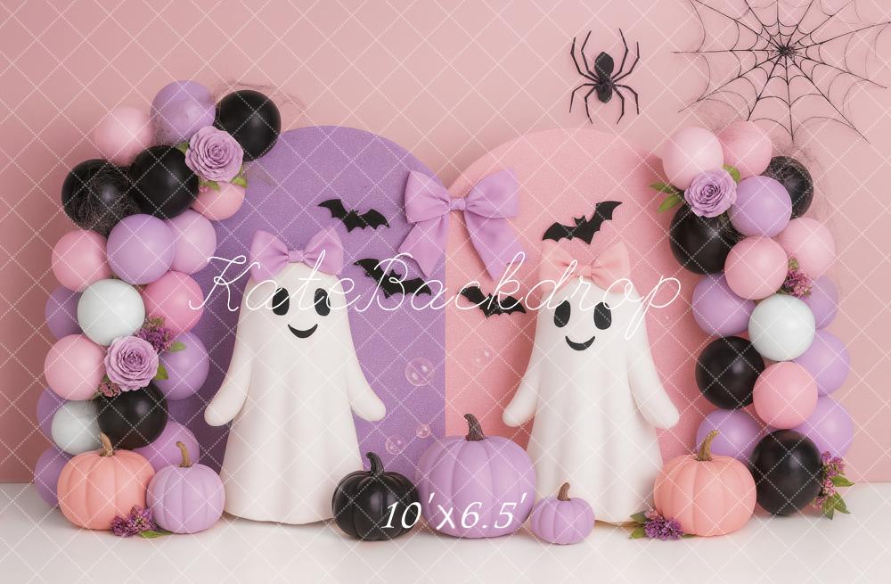 Kate Halloween Pastel Ghost Balloons Pumpkins Backdrop Designed by Ashley Paul
