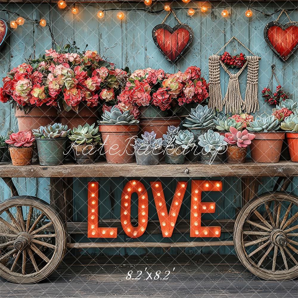 Kate Valentine Love Succulent Floral Cart Backdrop Designed by Laura Bybee