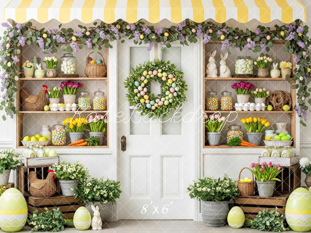 Kate Easter Bunny Flower Arch Candy Shelves Printed Backdrop Designed by Patty Roberts