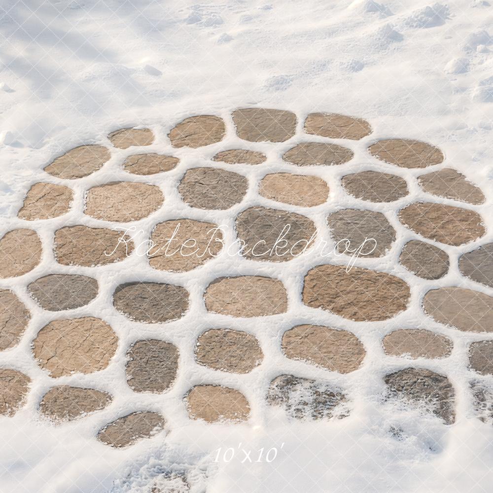 Kate Winter White Snowy Cobblestone Path Floor Printed Backdrop Designed by Kate Image