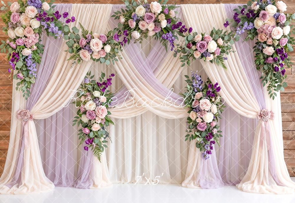 Kate Romantic Wedding Flower Arch Drapery Purple Printed Backdrop Printed Backdrop Designed by Angela Miller