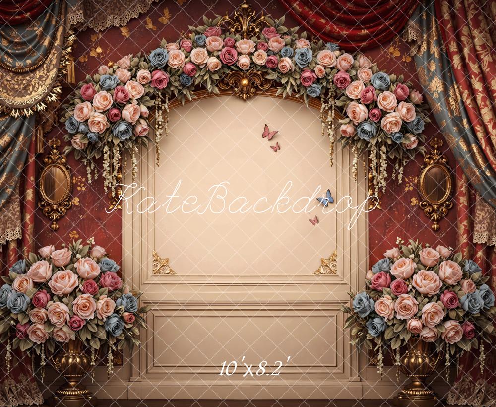 Kate Spring Flower Arch Roses Vintage Wall Drapes Backdrop Designed by Mini MakeBelieve
