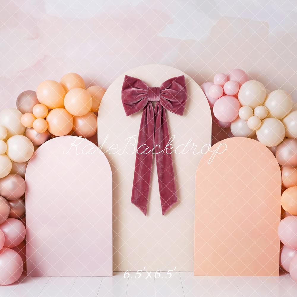 Kate Cake Smash Pink Balloon Arch with Panels and Bow Printed Backdrop Designed by Patty Roberts