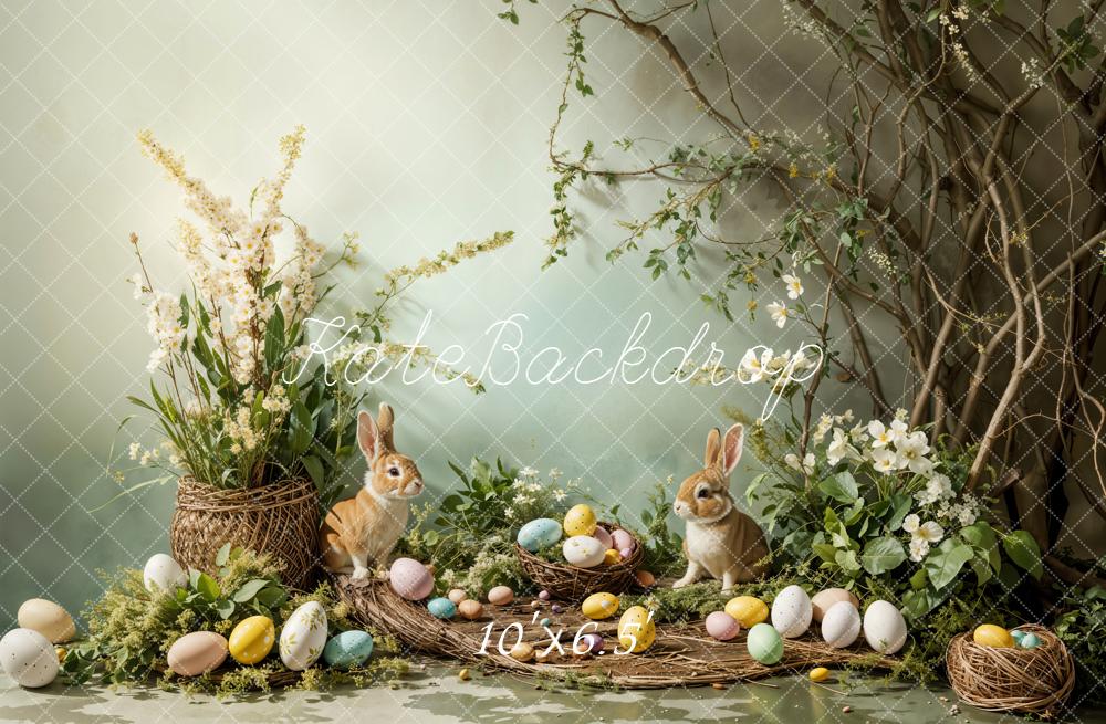 Kate Easter Bunny Pastel Eggs Floral Nest Printed Backdrop Designed by Emetselch