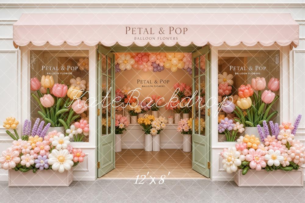 Kate Spring Balloon Flower Shop Storefront Double Doors Printed Backdrop Designed by Ashley Ward