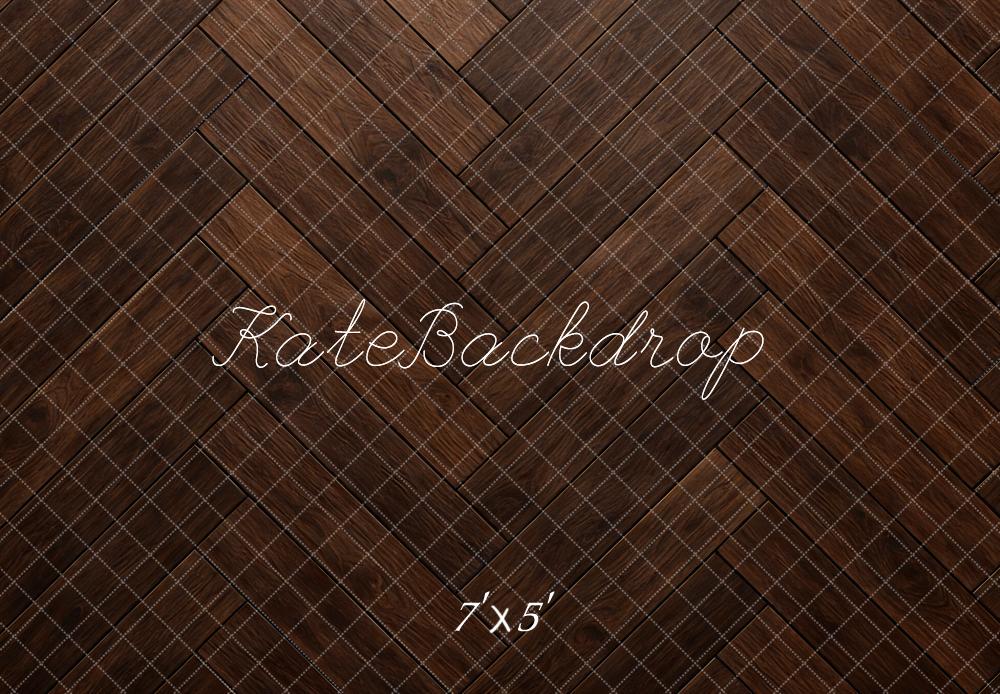 Kate Dark Brown Herringbone Wood Floor Backdrop Designed by Mini MakeBelieve
