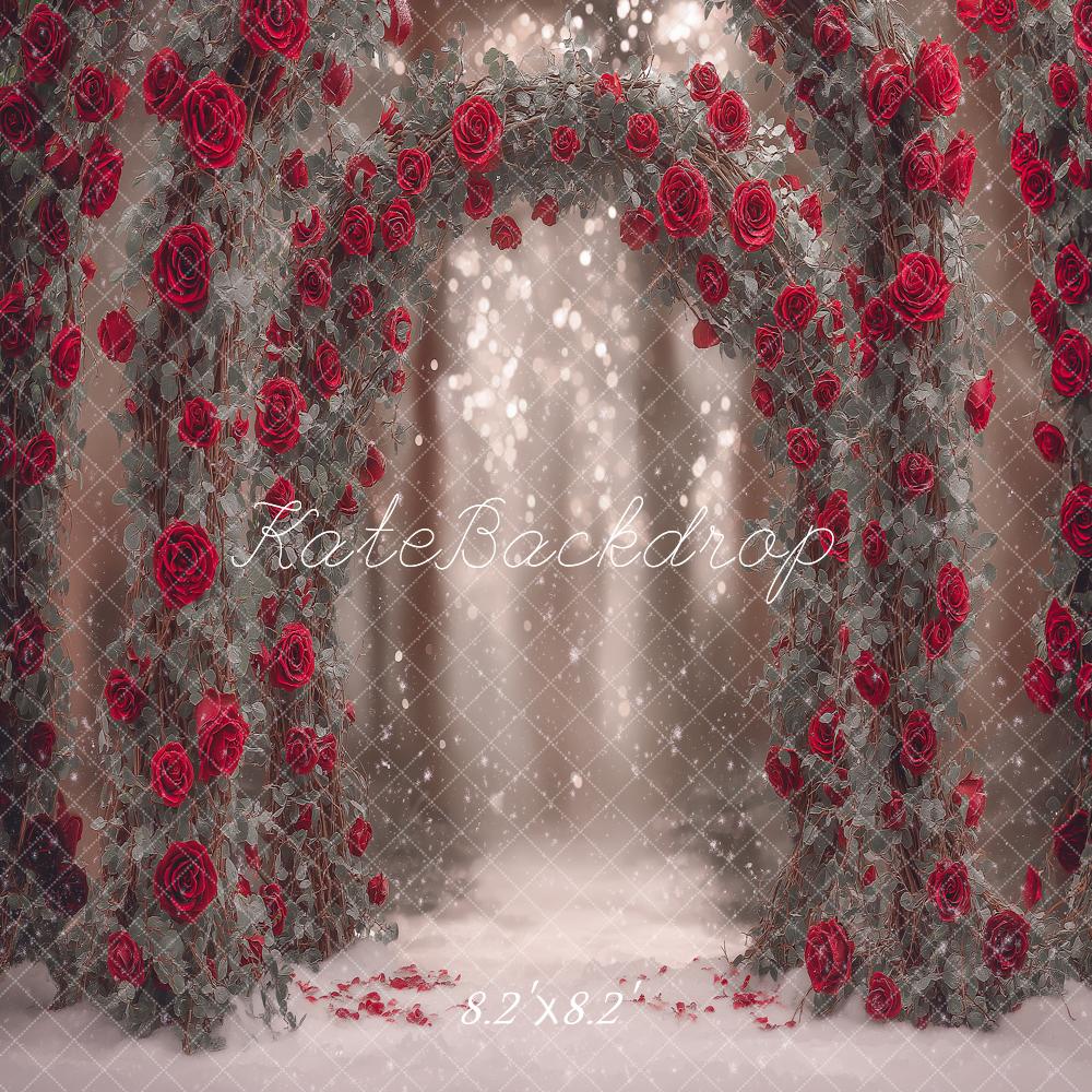 Kate Valentine's Day Flower Arch Red Roses Bokeh Backdrop Designed by Angela Miller
