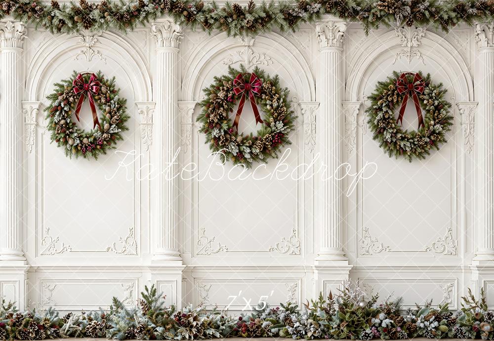 Kate Christmas Wreath White Wall Garland Printed Backdrop Designed by Emetselch