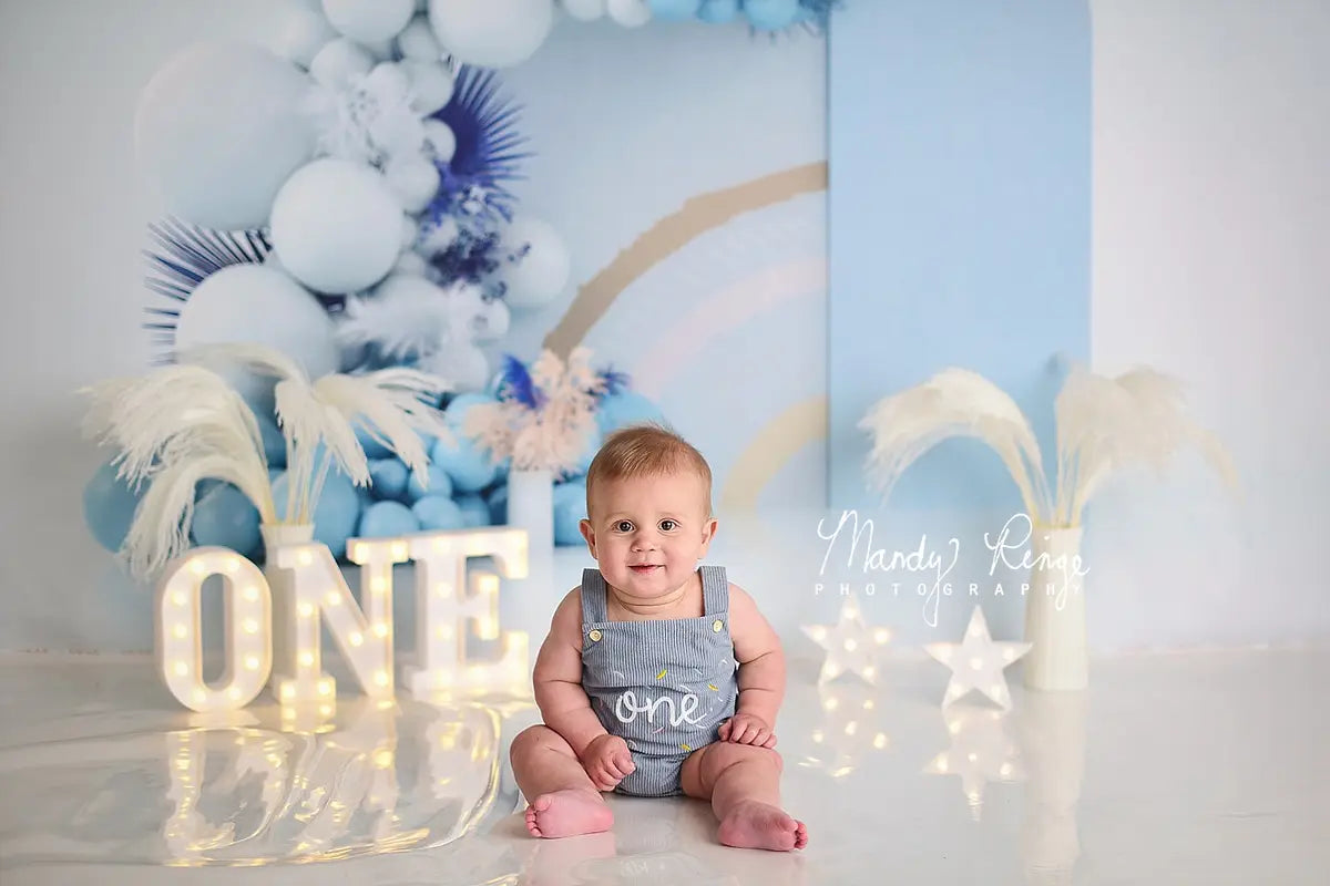 Kate Boho Balloons Backdrop Blue Cake Smash Designed by Uta Mueller Photography
