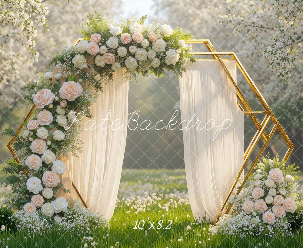 Kate Spring Flower Arch White Roses Geometric Frame Backdrop Designed by Mini MakeBelieve