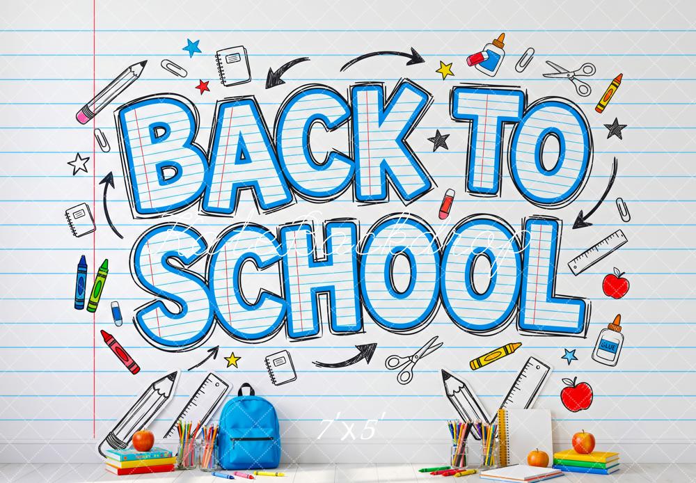 Kate Back To School Notebook Paper School Supplies Printed Backdrop Designed by Patty Roberts