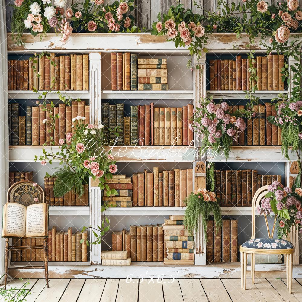 Kate Spring Flower Arch Vintage Bookshelf Backdrop Designed by Emetselch