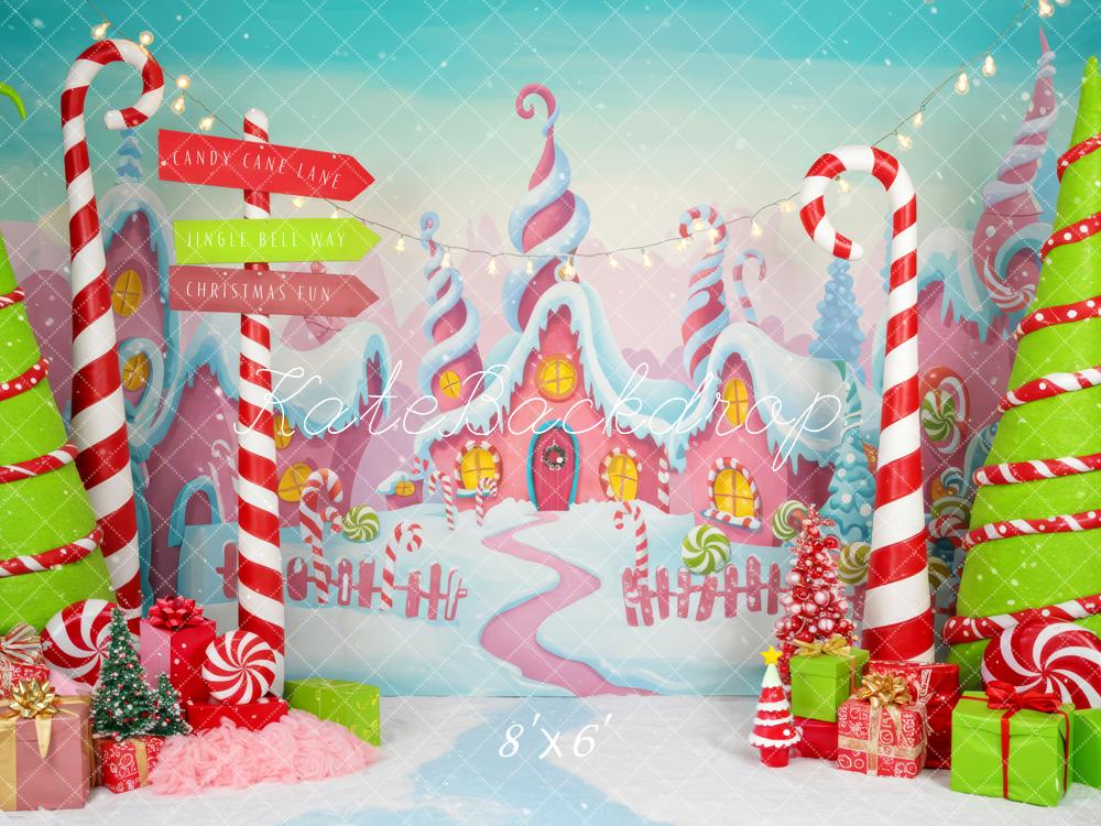 Kate Christmas Candy Cane Gingerbread House Presents Backdrop Designed by Patty Roberts