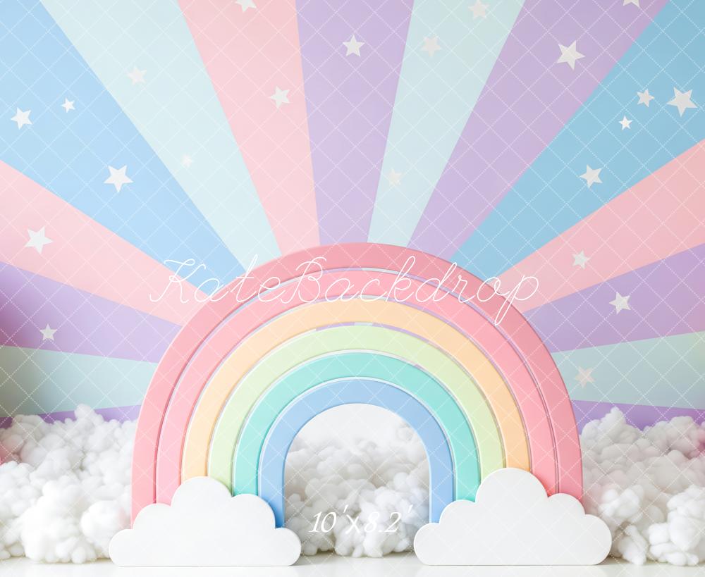 Kate Cake Smash Pastel Rainbow Clouds Balloons Starburst Backdrop Designed by Patty Roberts