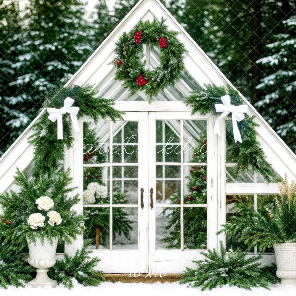 Corona de Navidad Blanca Verde de Invernadero Fondo de Bosque Designed by Mini MakeBelieve