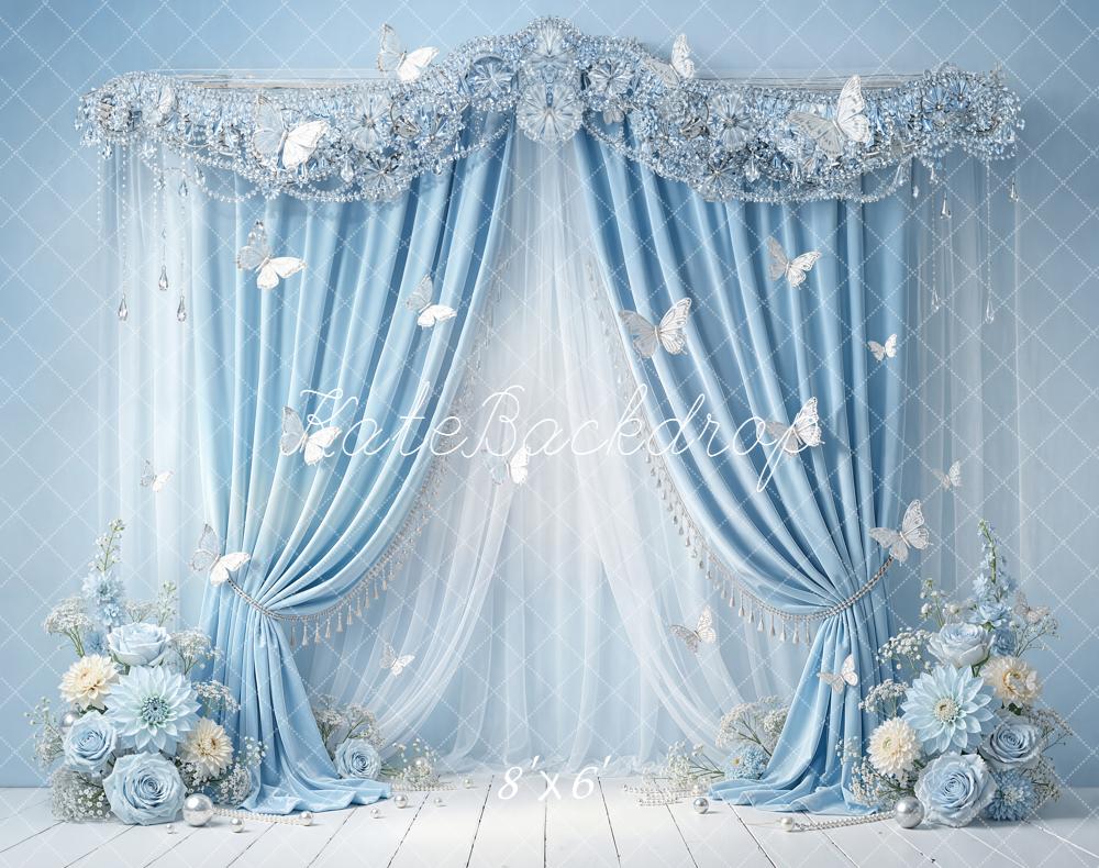 Kate Spring Blue Curtain Butterfly Flower Arch Backdrop Designed by Emetselch