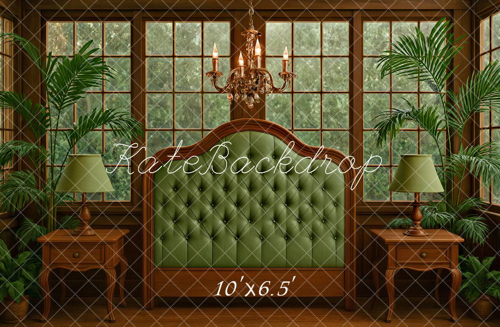 Cabecero de invernadero Boudoir de madera verde Diseño de Ashley Paul