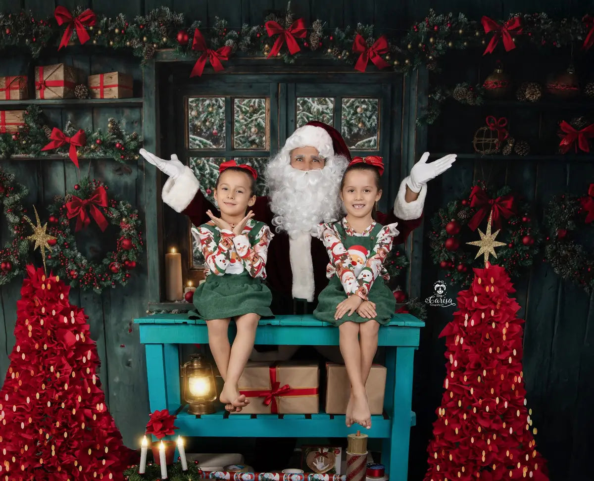 Fondo de Ventana de Madera Verde Envejecida de Navidad Diseñado por Emetselch