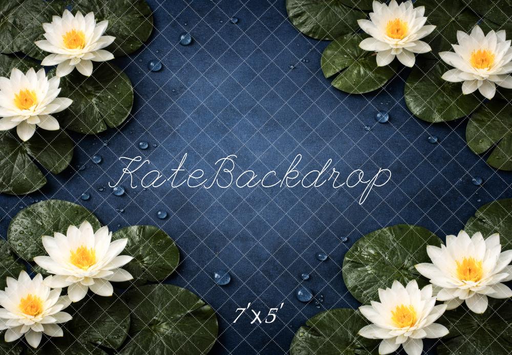 Kate Newborn White Water Lilies Lily Pads Blue Water Backdrop Designed by Megan Leigh Photography